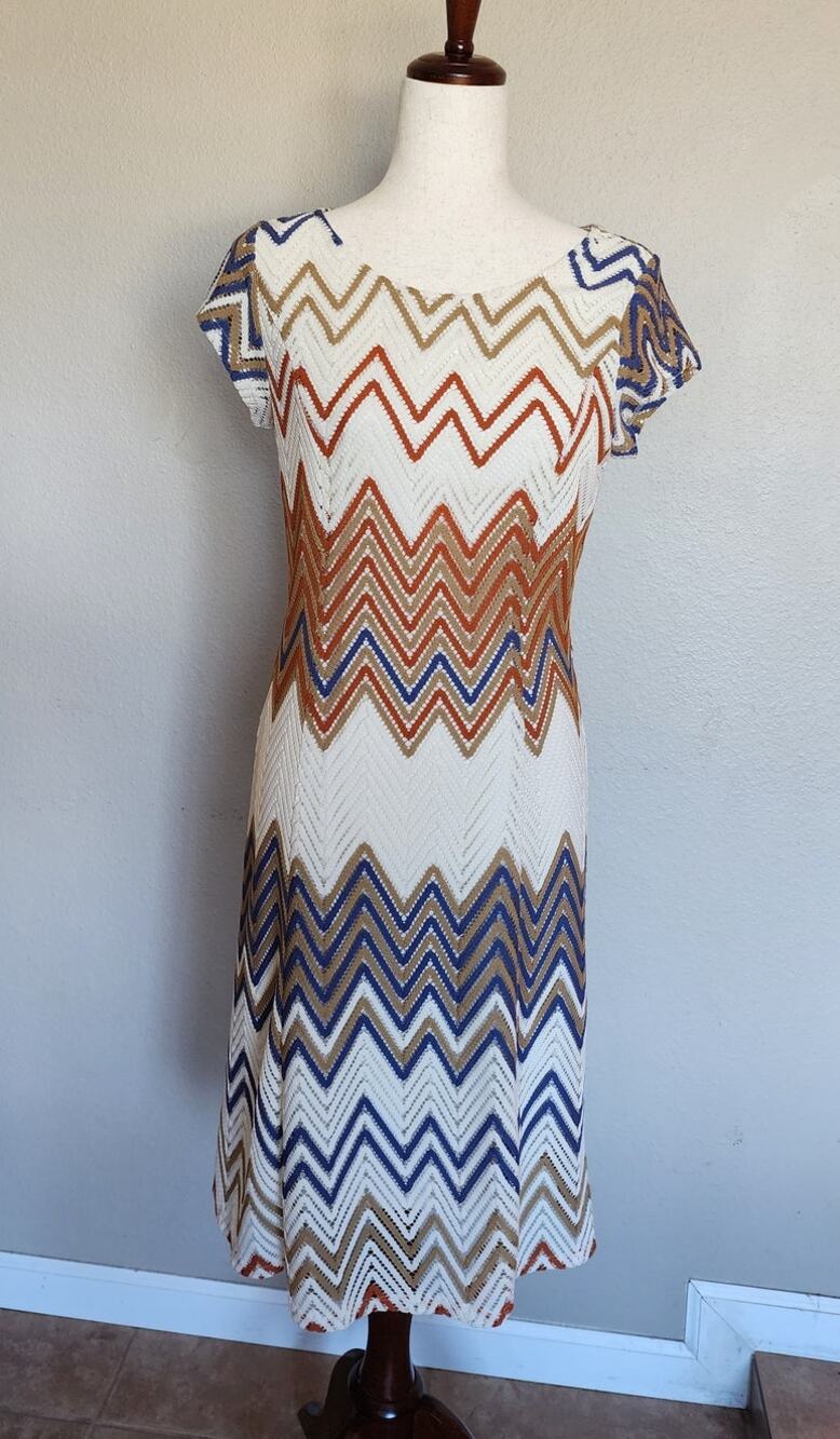 Sharagano Women's Crochet A Line Midi Dress Chevron Workwear Modest